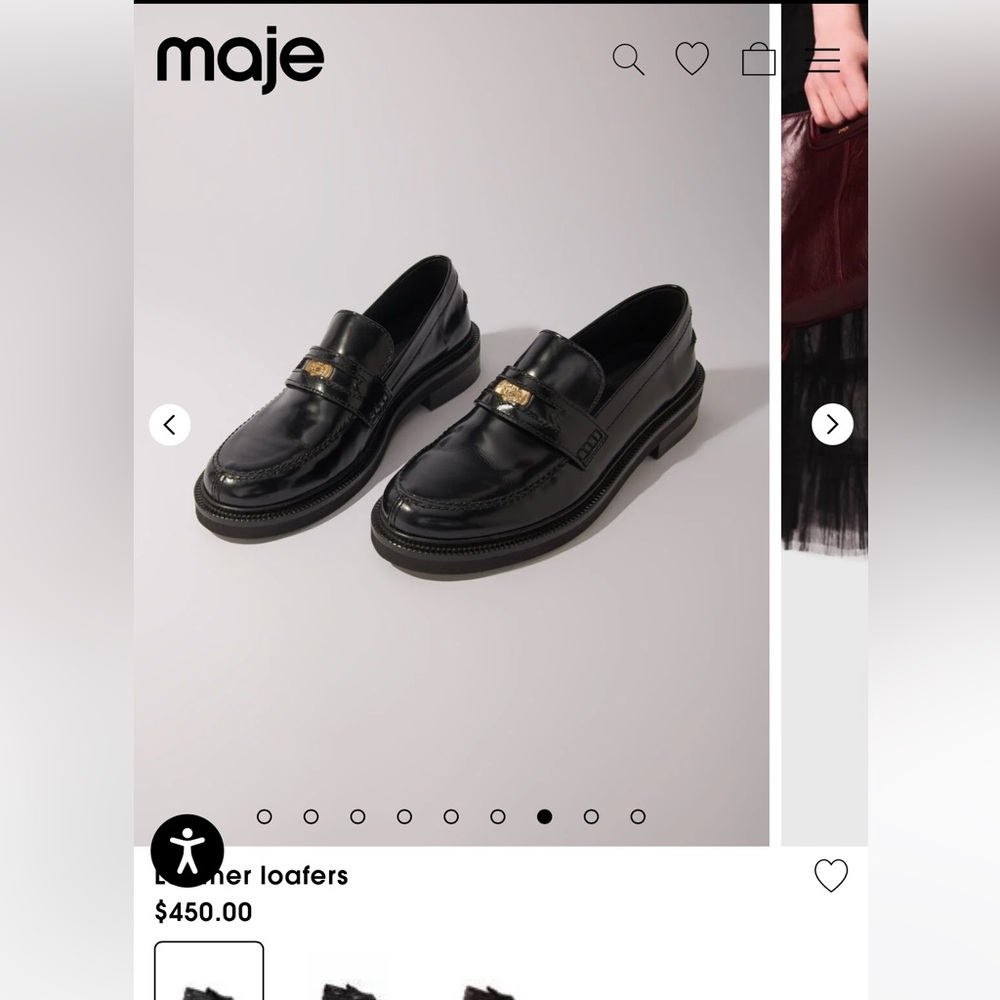 Maje Black Loafers with Gold Detail like new worn once size 41 eur 10.5 us